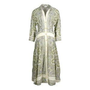 Sandro Green Pleated Sundress with Plunge Neckline